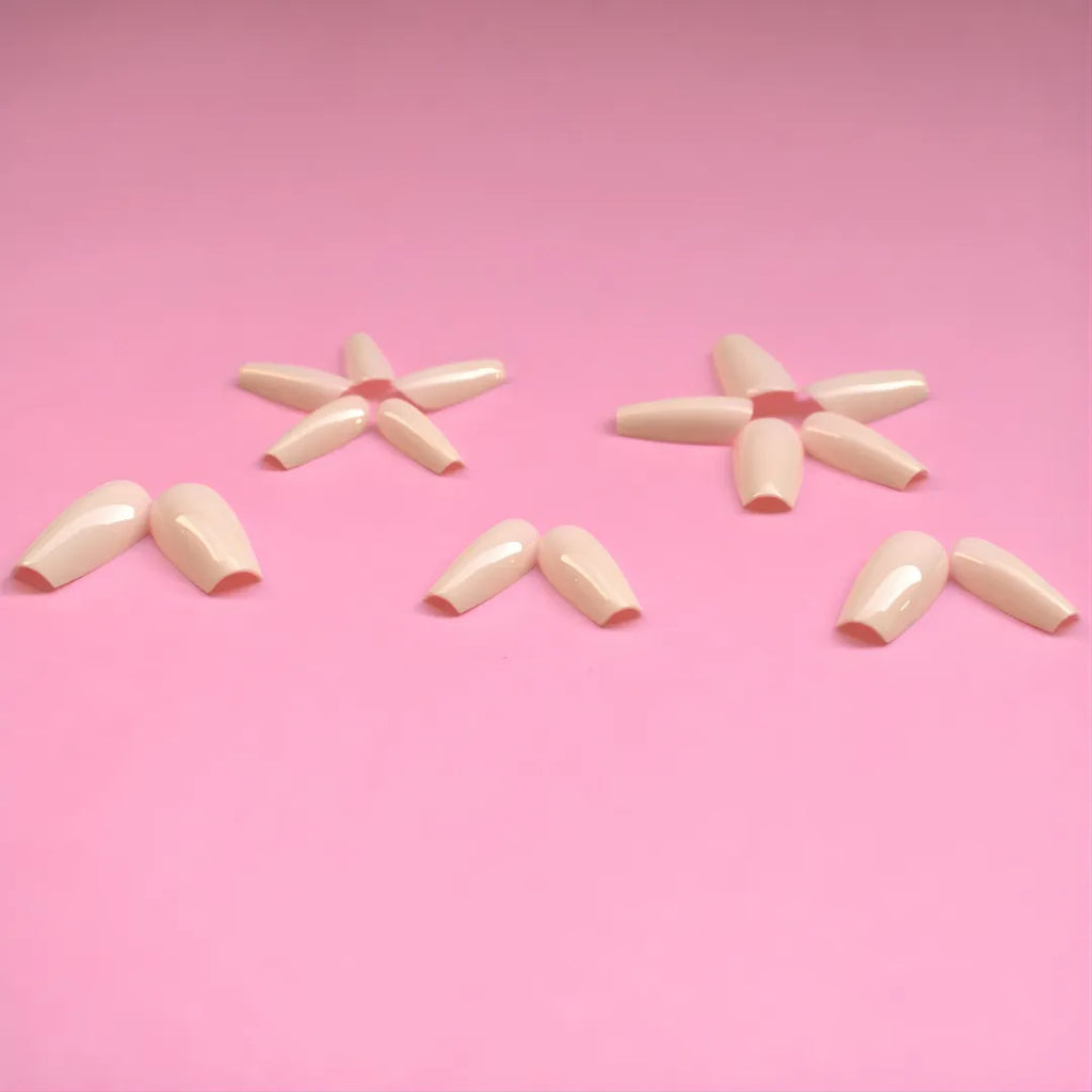Glossy nude square press-on nails for a natural salon-quality manicure by Soul Struck.