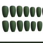 Matte forest green coffin press-on nails with a salon-quality finish by Soul Struck.