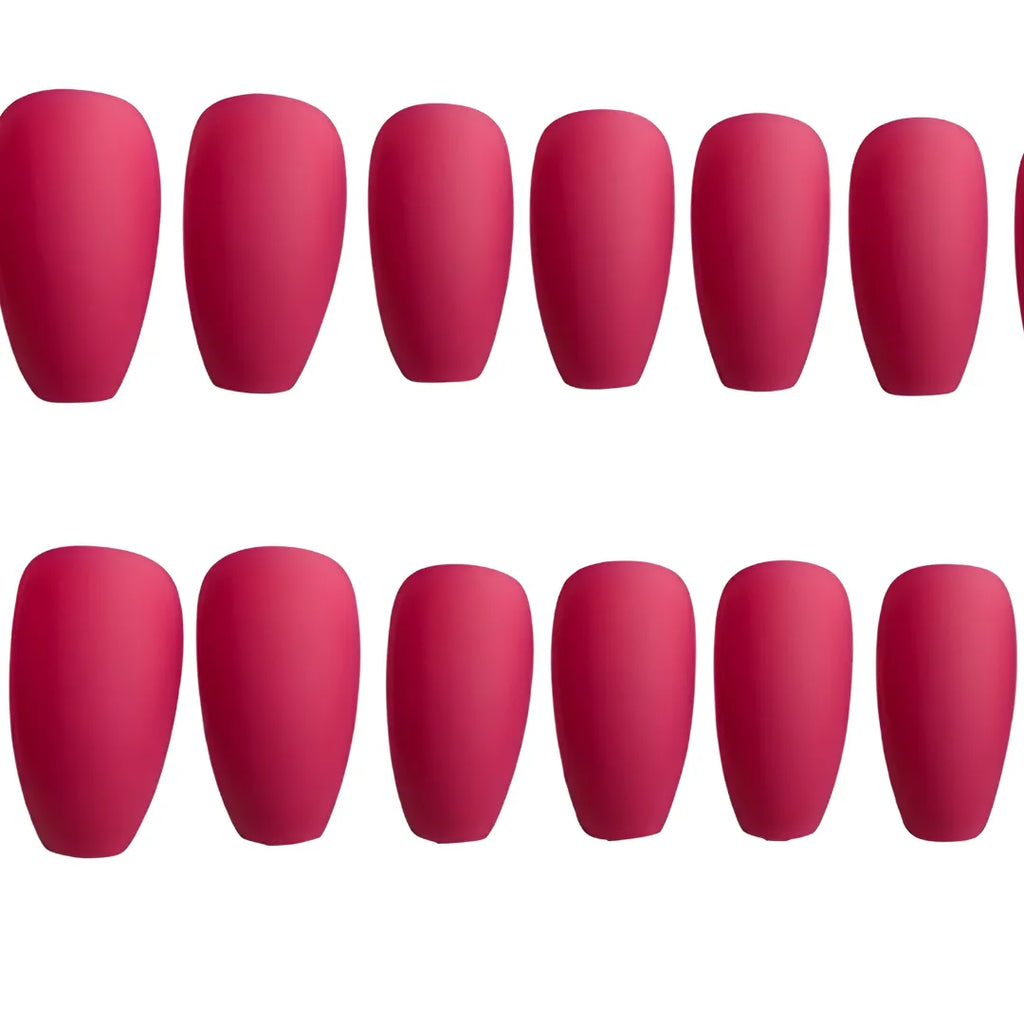 Reusable matte fuchsia coffin press-on nails for a bold everyday look by Soul Struck.