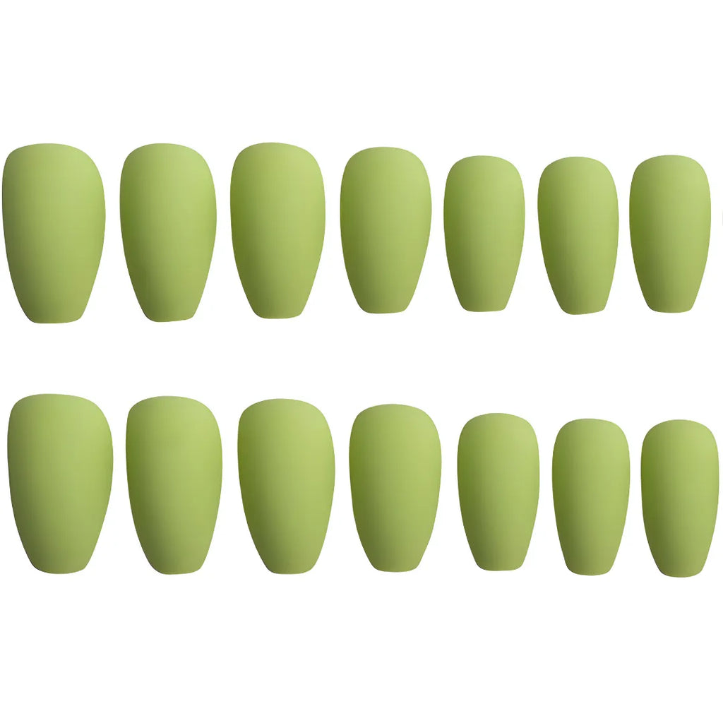 Classic matte neon green square shaped press-on nails with a smooth, non-glossy finish for ultimate summer look