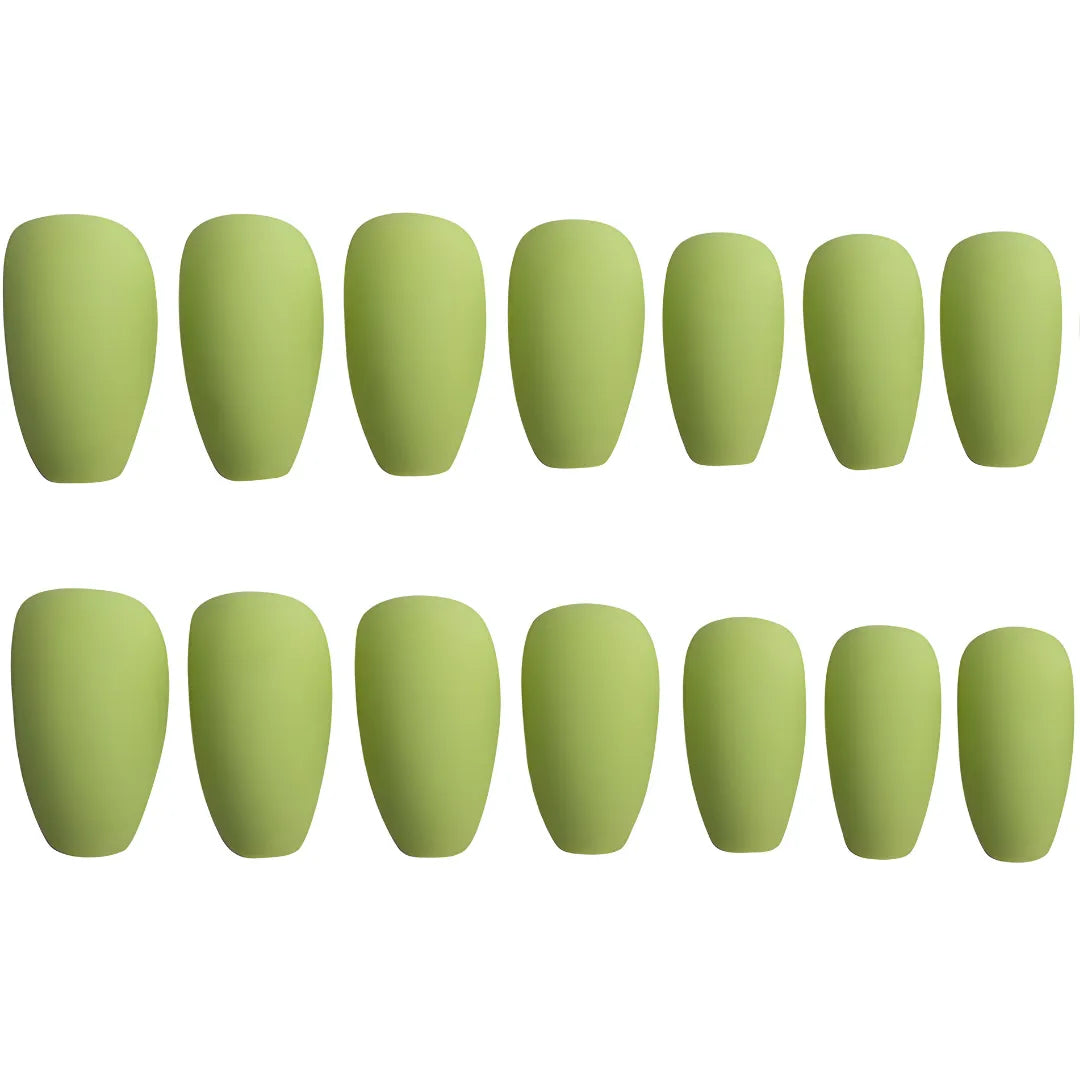 Classic matte neon green square shaped press-on nails with a smooth, non-glossy finish for ultimate summer look