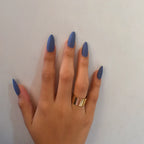 Reusable matte blue press-on nails with an almond shape and salon-quality finish by Soul Struck.